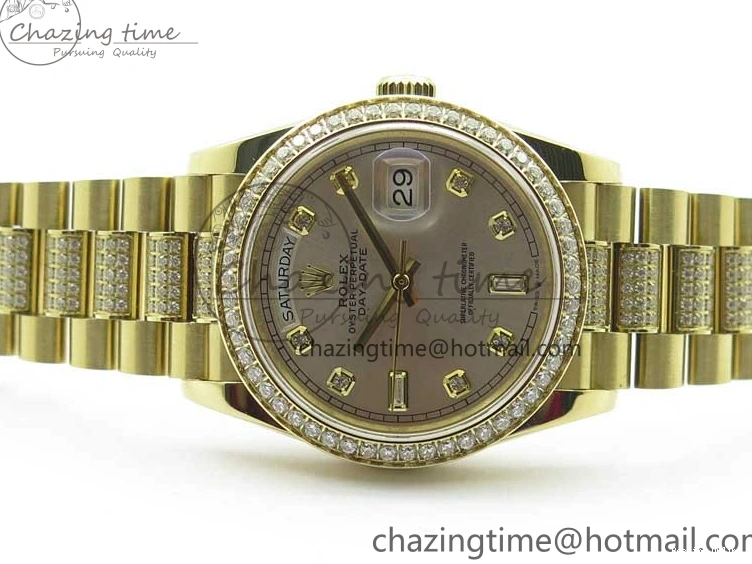 0212 DailyWear Day-Date 36mm 128235 YG Crystal BP Best Edition Silver Crystal Marker Dial on YG President Bracelet A 2676
